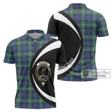 Davidson of Tulloch Tartan Zipper Polo Shirt with Family Crest Circle Style