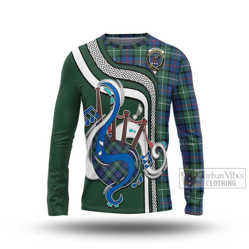 Tartan Vibes Clothing Davidson of Tulloch Tartan Long Sleeve T-Shirt with Epic Bagpipe Style