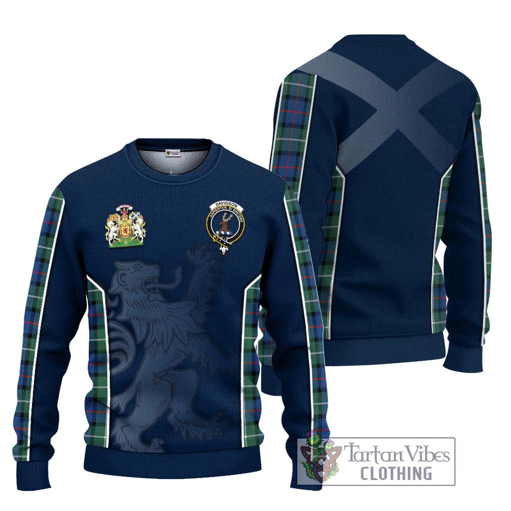 Davidson of Tulloch Tartan Knitted Sweater with Family Crest and Lion Rampant Vibes Sport Style Unisex - Tartan Vibes Clothing