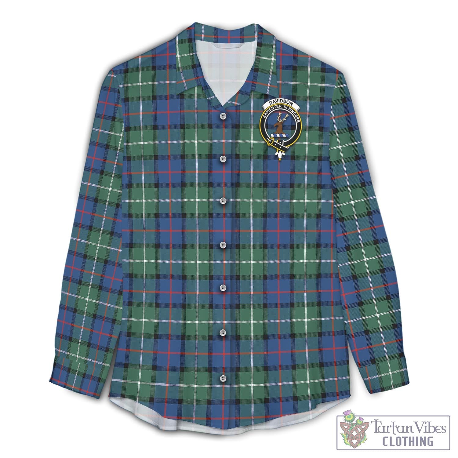Tartan Vibes Clothing Davidson of Tulloch Tartan Womens Casual Shirt with Family Crest