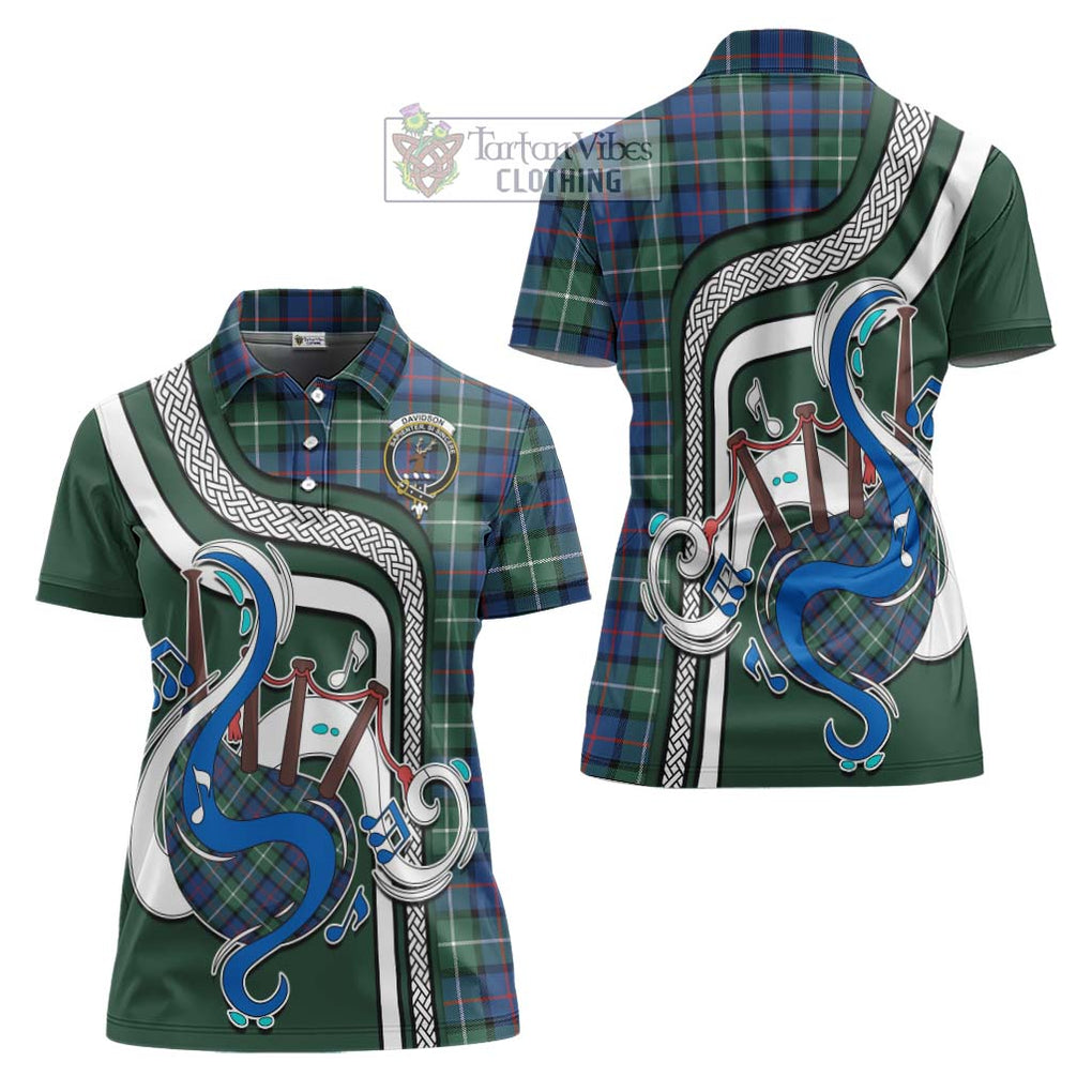 Davidson of Tulloch Tartan Women's Polo Shirt with Epic Bagpipe Style Women - Tartanvibesclothing Shop