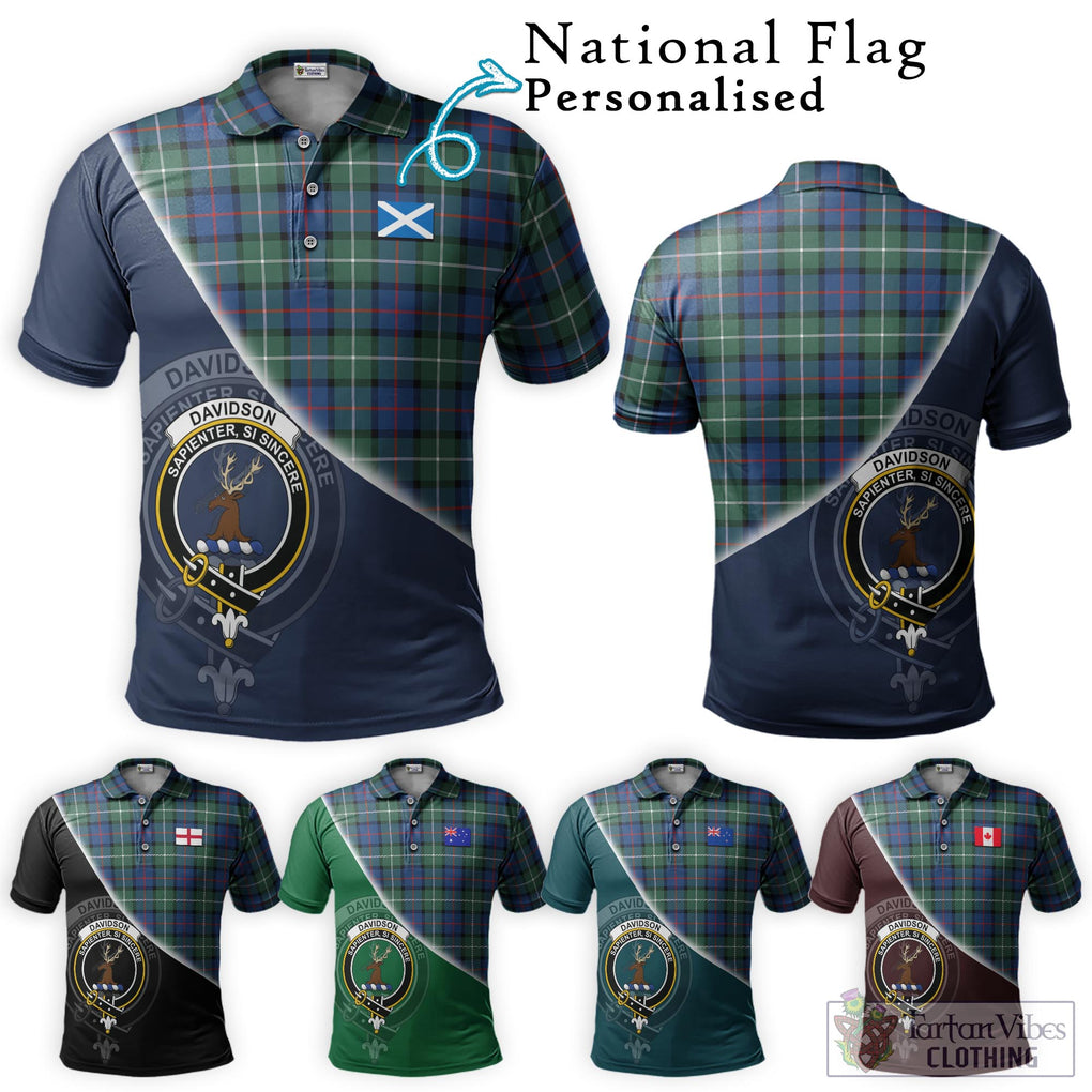 Davidson of Tulloch Tartan Polo Shirt with Personalised National Flag and Family Crest Half Style Maroon - Tartanvibesclothing Shop