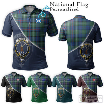 Davidson of Tulloch Tartan Polo Shirt with Personalised National Flag and Family Crest Half Style