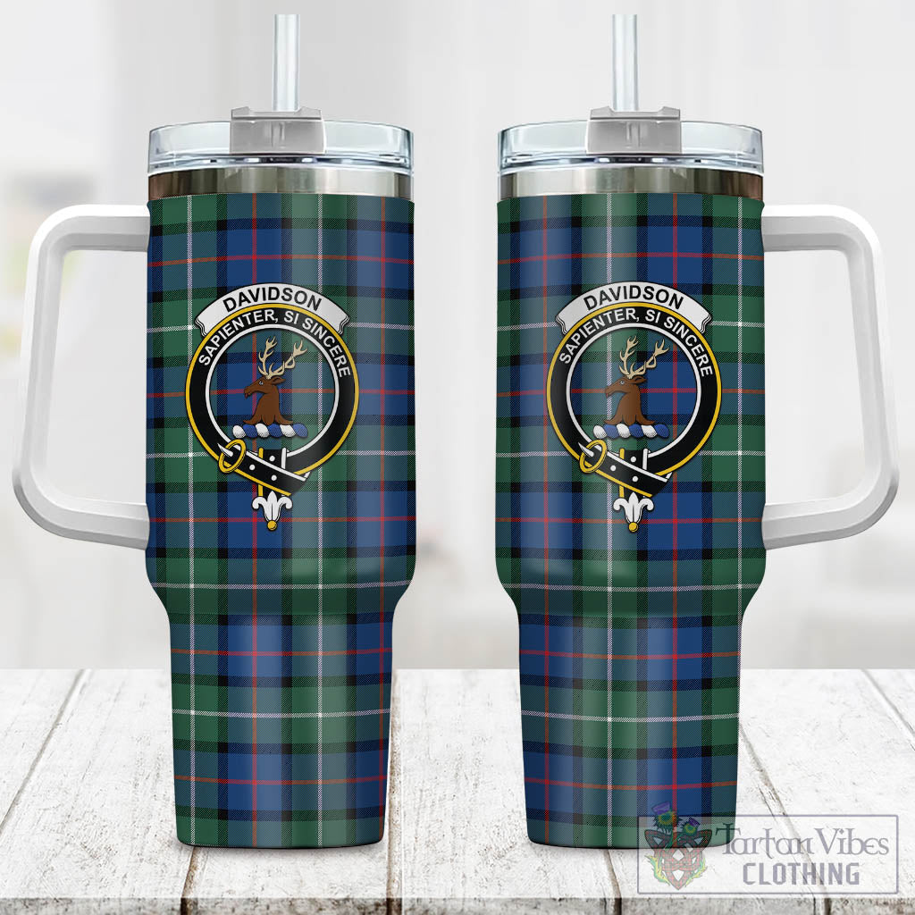 Tartan Vibes Clothing Davidson of Tulloch Tartan and Family Crest Tumbler with Handle