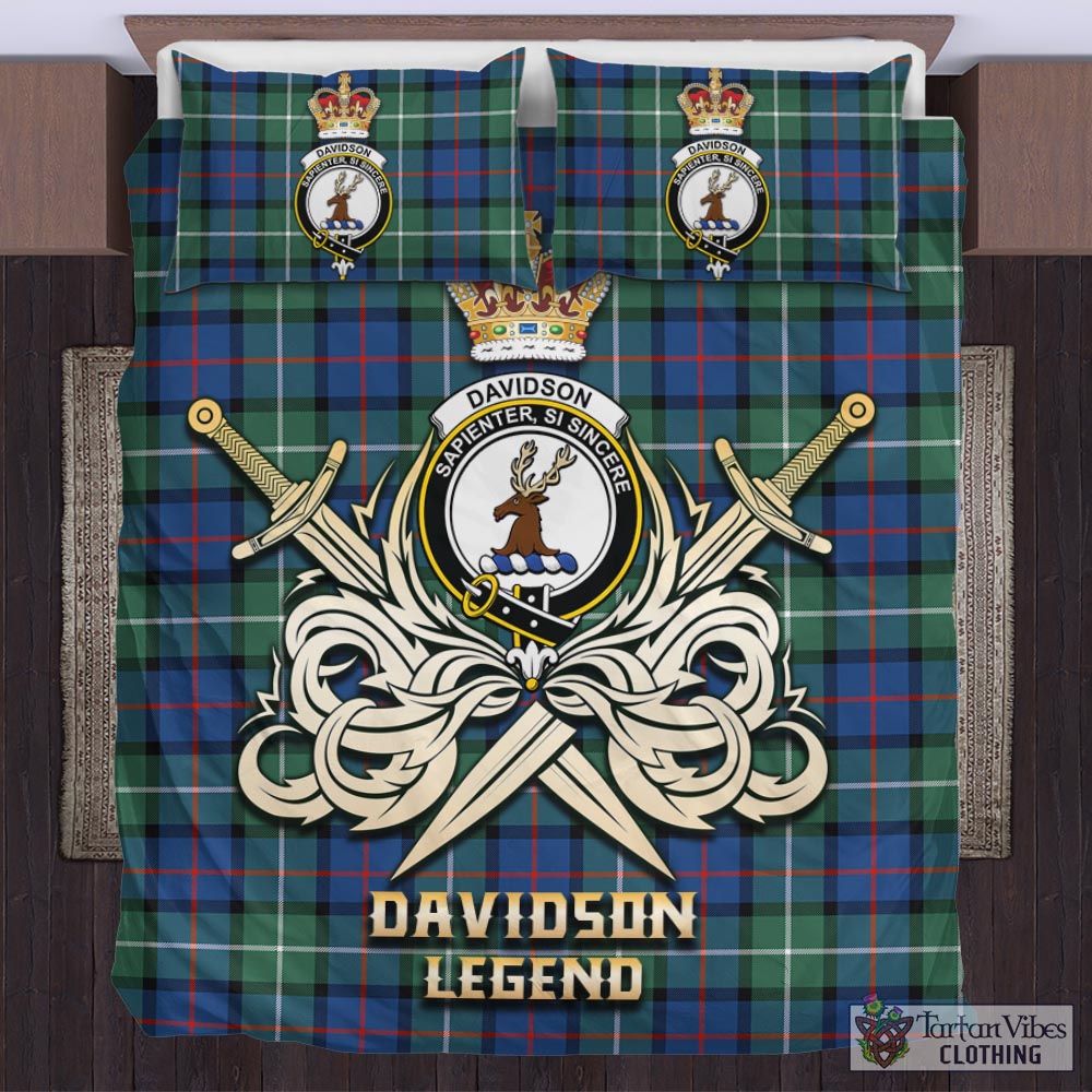 Tartan Vibes Clothing Davidson of Tulloch Tartan Bedding Set with Clan Crest and the Golden Sword of Courageous Legacy