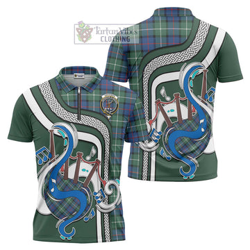 Davidson of Tulloch Tartan Zipper Polo Shirt with Epic Bagpipe Style