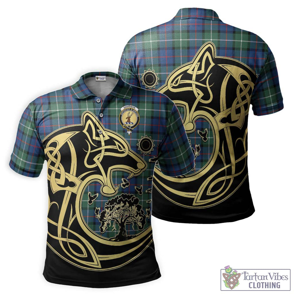 Davidson of Tulloch Tartan Polo Shirt with Family Crest Celtic Wolf Style Kid - Tartanvibesclothing Shop