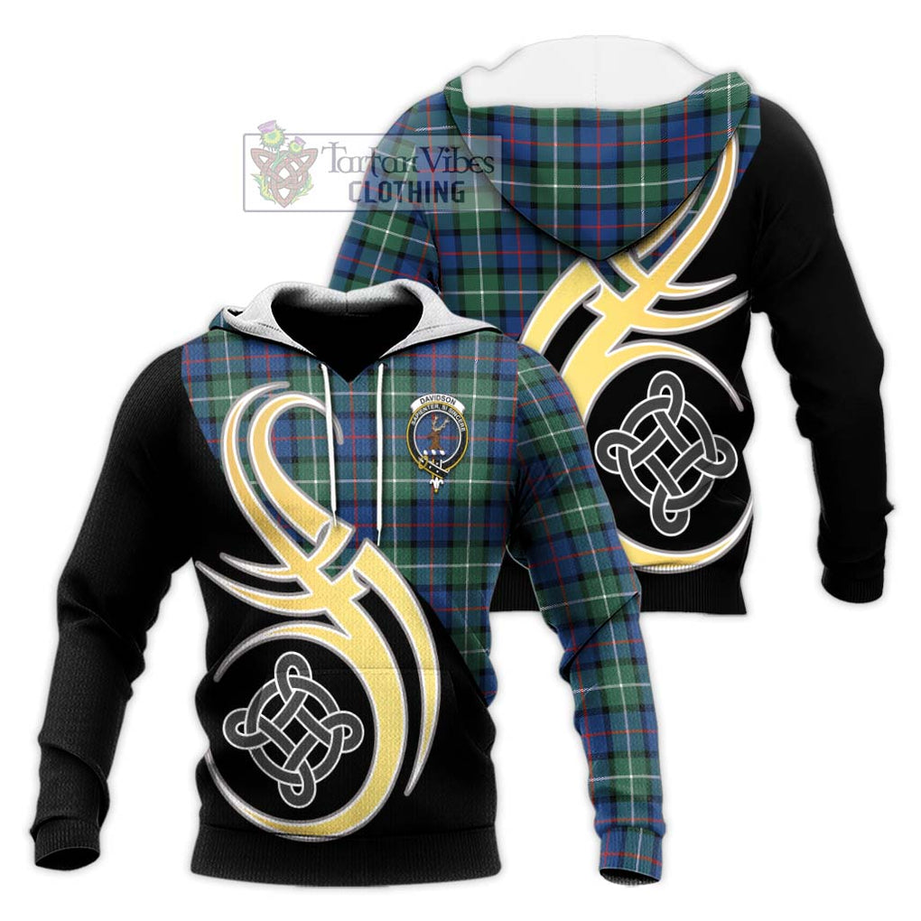 Davidson of Tulloch Tartan Knitted Hoodie with Family Crest and Celtic Symbol Style Unisex Knitted Pullover Hoodie - Tartan Vibes Clothing