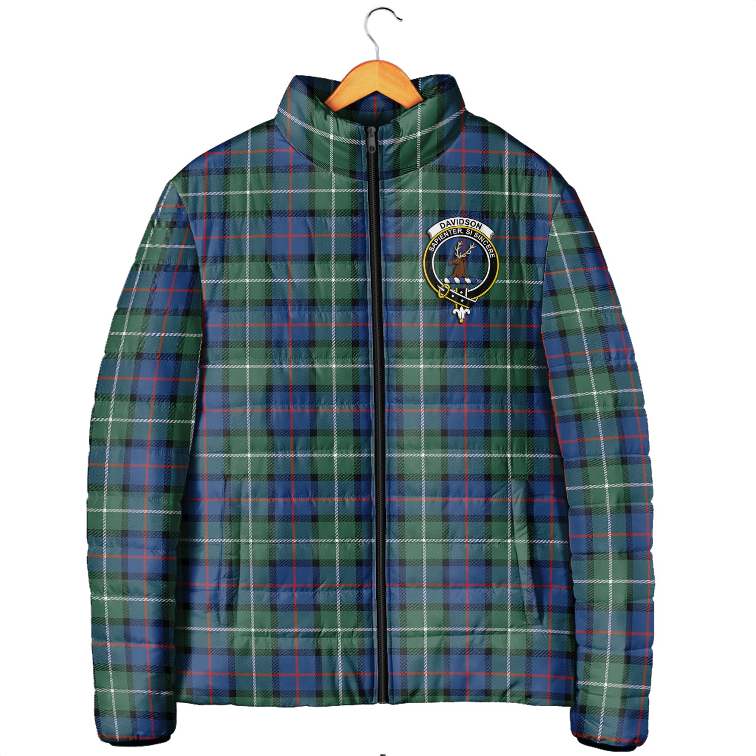 Davidson of Tulloch Tartan Padded Jacket with Family Crest Men's Padded Jacket - Tartan Vibes Clothing