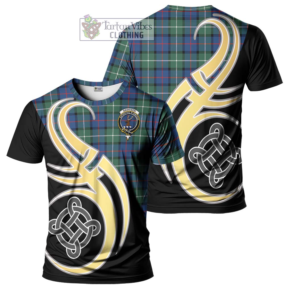 Tartan Vibes Clothing Davidson of Tulloch Tartan T-Shirt with Family Crest and Celtic Symbol Style