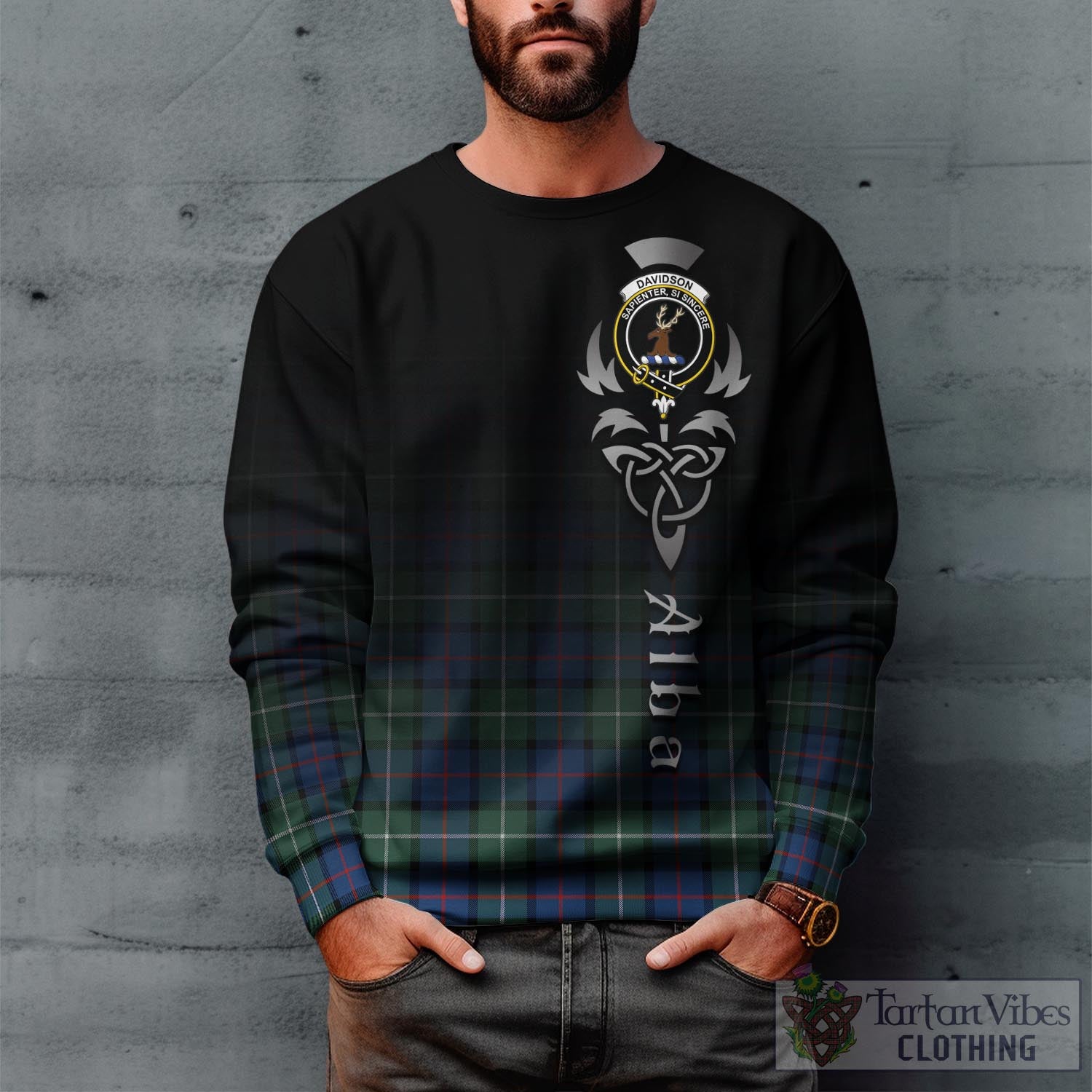 Tartan Vibes Clothing Davidson of Tulloch Tartan Sweatshirt Featuring Alba Gu Brath Family Crest Celtic Inspired