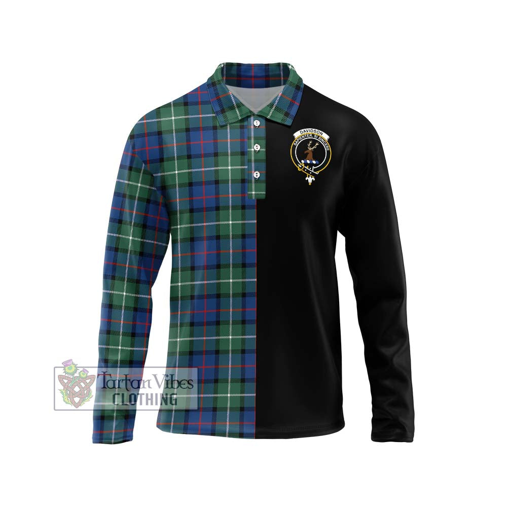 Davidson of Tulloch Tartan Long Sleeve Polo Shirt with Family Crest and Half Of Me Style Unisex - Tartanvibesclothing Shop