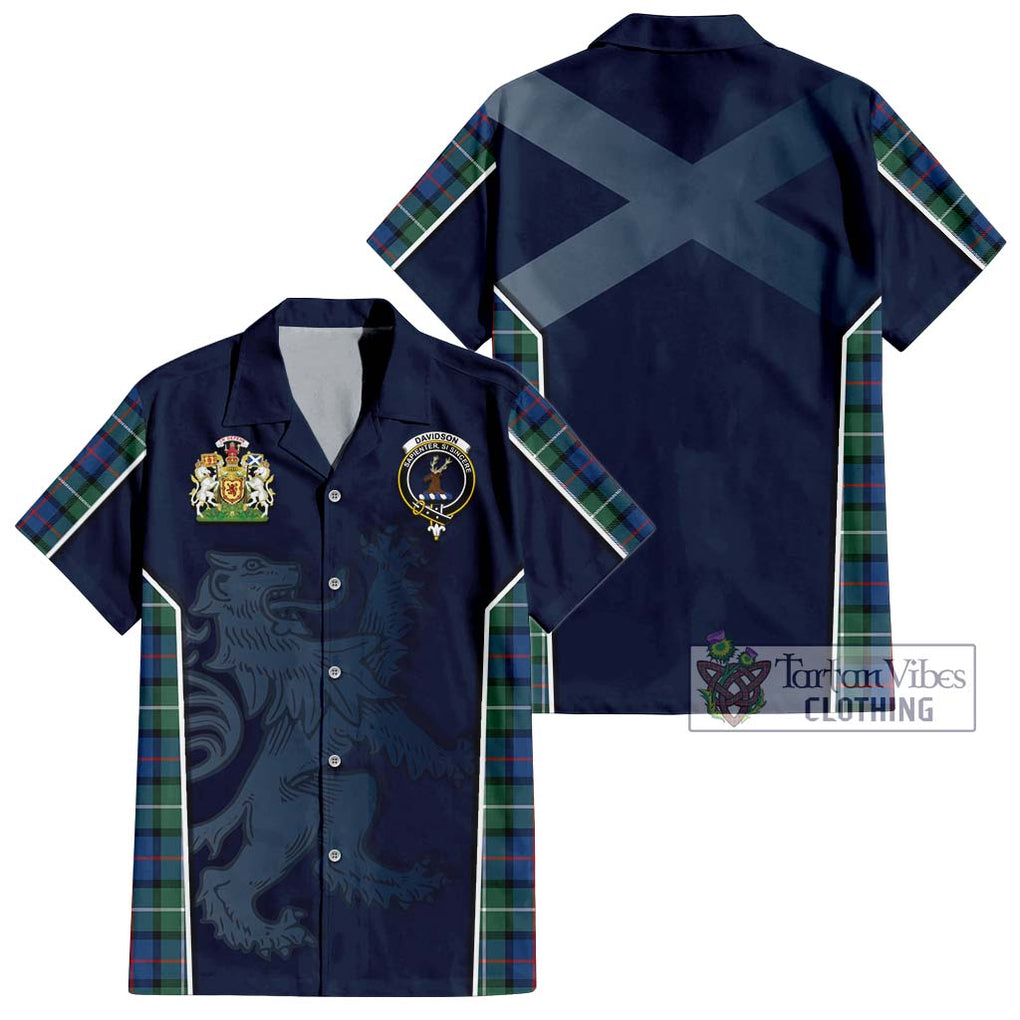 Davidson of Tulloch Tartan Short Sleeve Button Shirt with Family Crest and Lion Rampant Vibes Sport Style Kid - Tartan Vibes Clothing