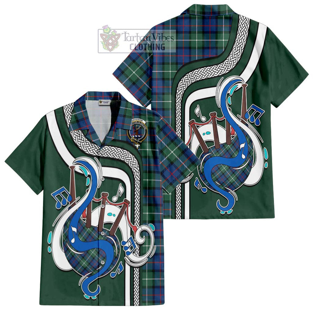 Davidson of Tulloch Tartan Short Sleeve Button Shirt with Epic Bagpipe Style Kid - Tartanvibesclothing Shop