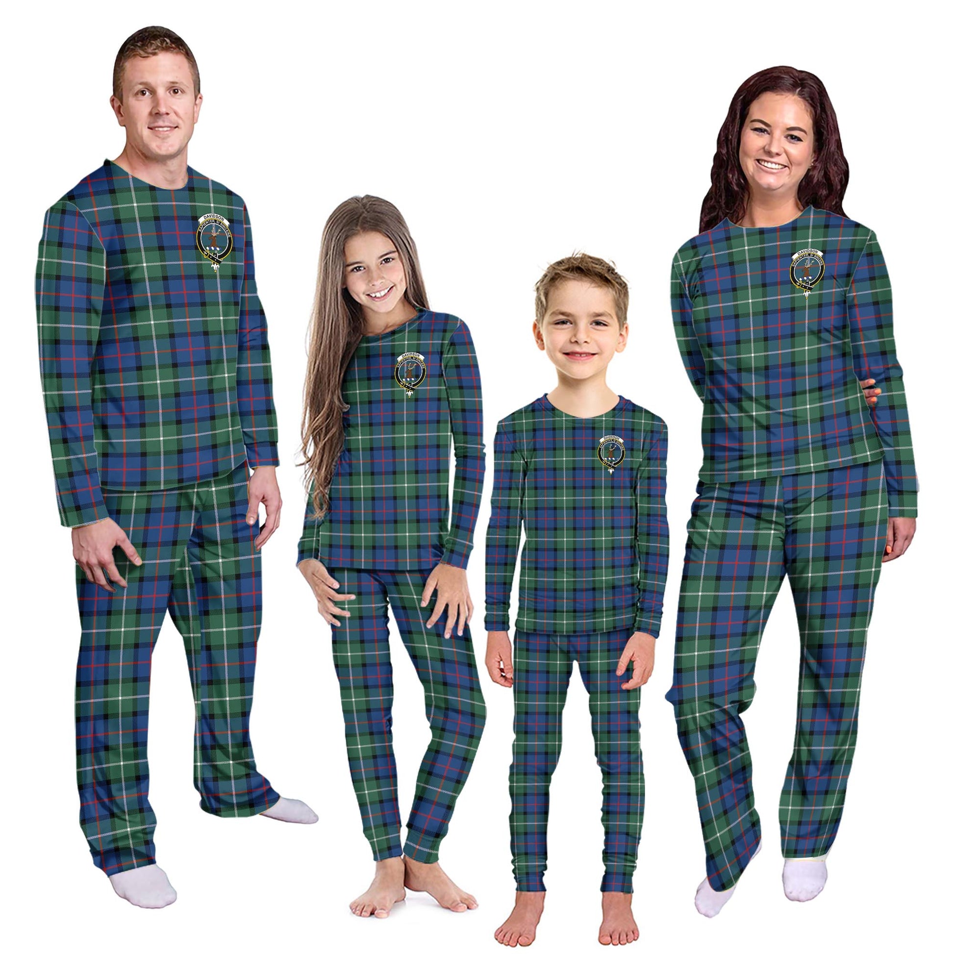 Davidson of Tulloch Tartan Pajamas Family Set with Family Crest Kid - Tartan Vibes Clothing