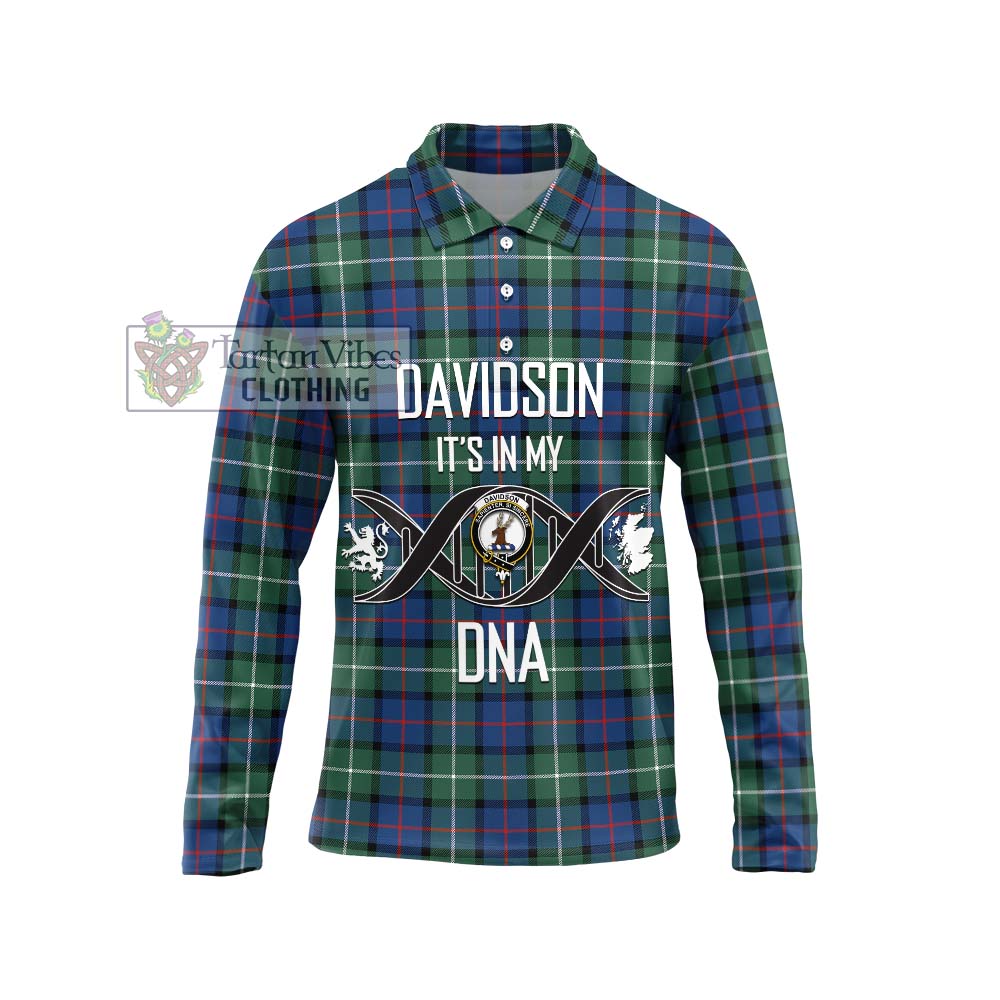 Davidson of Tulloch Tartan Long Sleeve Polo Shirt with Family Crest DNA In Me Style Unisex - Tartanvibesclothing Shop