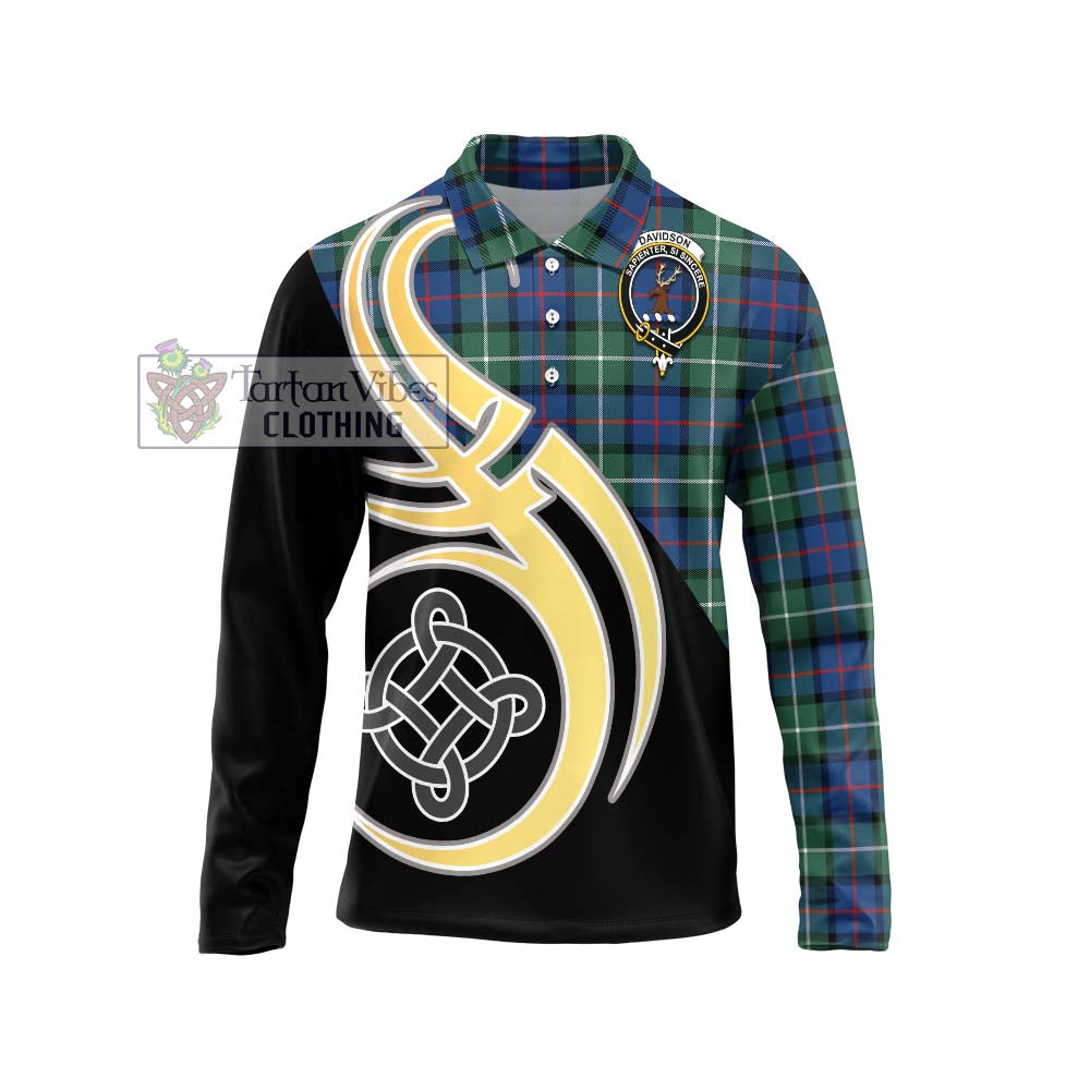 Davidson of Tulloch Tartan Long Sleeve Polo Shirt with Family Crest and Celtic Symbol Style Unisex - Tartan Vibes Clothing