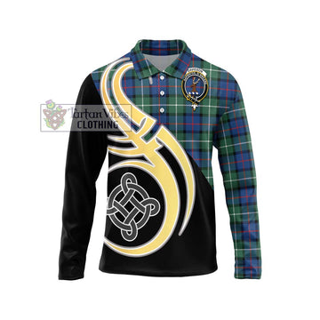 Davidson of Tulloch Tartan Long Sleeve Polo Shirt with Family Crest and Celtic Symbol Style