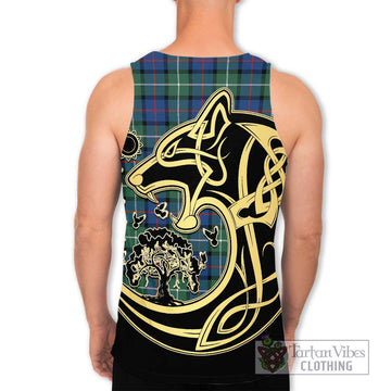 Davidson of Tulloch Tartan Men's Tank Top with Family Crest Celtic Wolf Style