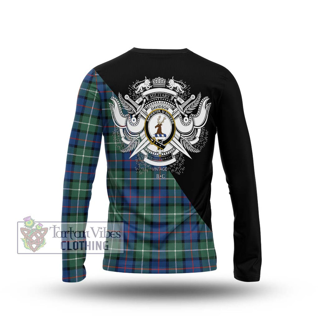 Davidson of Tulloch Tartan Long Sleeve T-Shirt with Family Crest and Military Logo Style - Tartanvibesclothing Shop