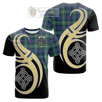 Davidson of Tulloch Tartan Cotton T-shirt with Family Crest and Celtic Symbol Style