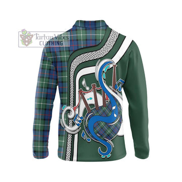 Davidson of Tulloch Tartan Long Sleeve Polo Shirt with Epic Bagpipe Style