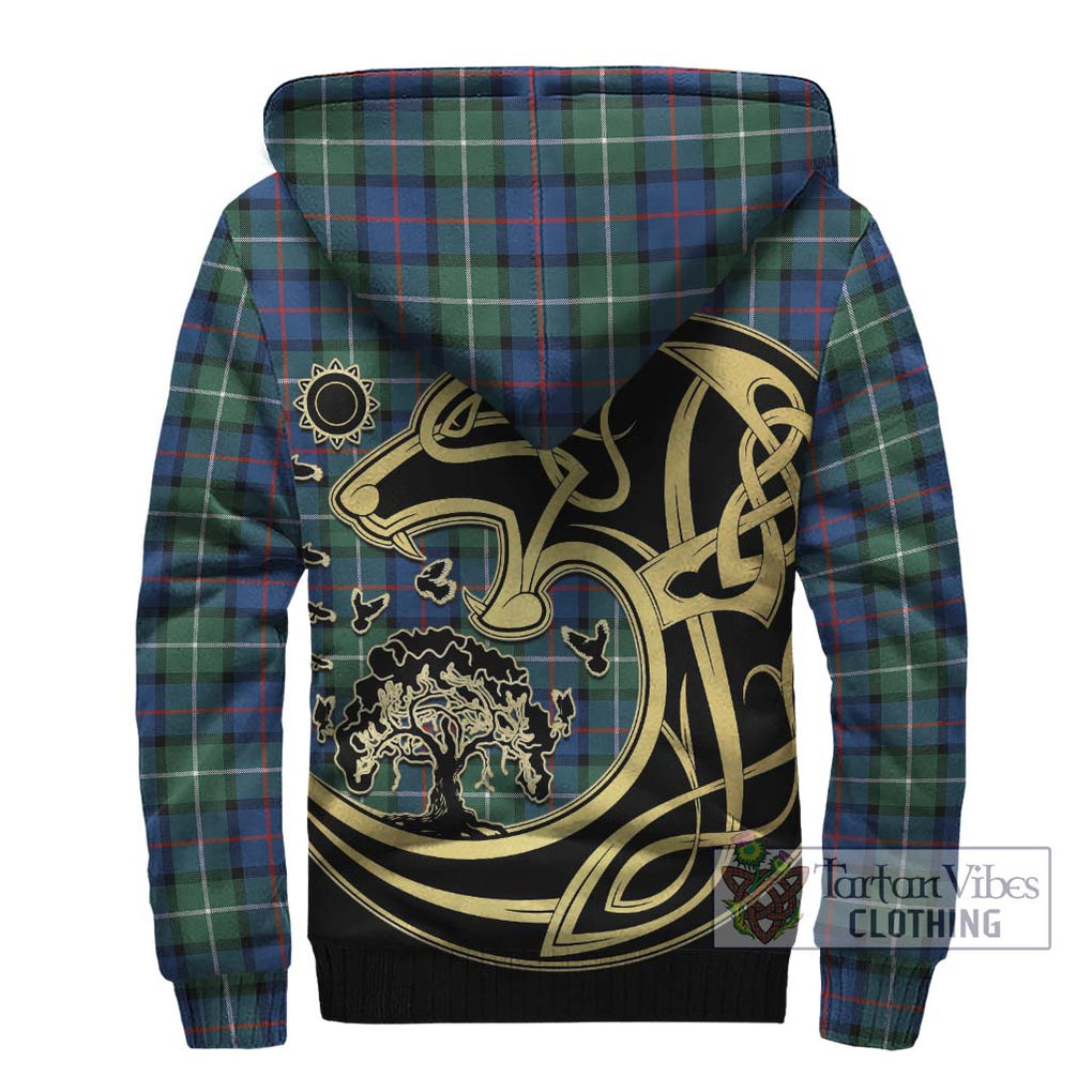 Davidson of Tulloch Tartan Sherpa Hoodie with Family Crest Celtic Wolf Style - Tartan Vibes Clothing