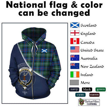 Davidson of Tulloch Tartan Hoodie with Personalised National Flag and Family Crest Half Style