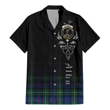 Davidson of Tulloch Tartan Short Sleeve Button Up Shirt Featuring Alba Gu Brath Family Crest Celtic Inspired