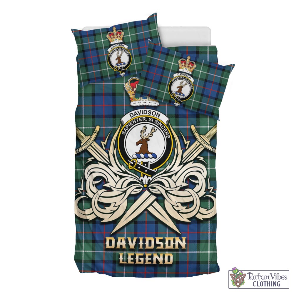 Tartan Vibes Clothing Davidson of Tulloch Tartan Bedding Set with Clan Crest and the Golden Sword of Courageous Legacy