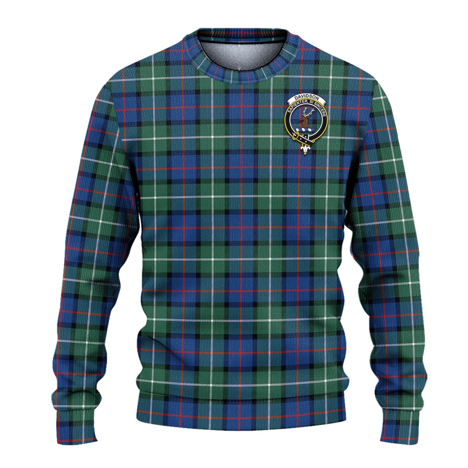 Davidson of Tulloch Tartan Knitted Sweater with Family Crest - Tartanvibesclothing