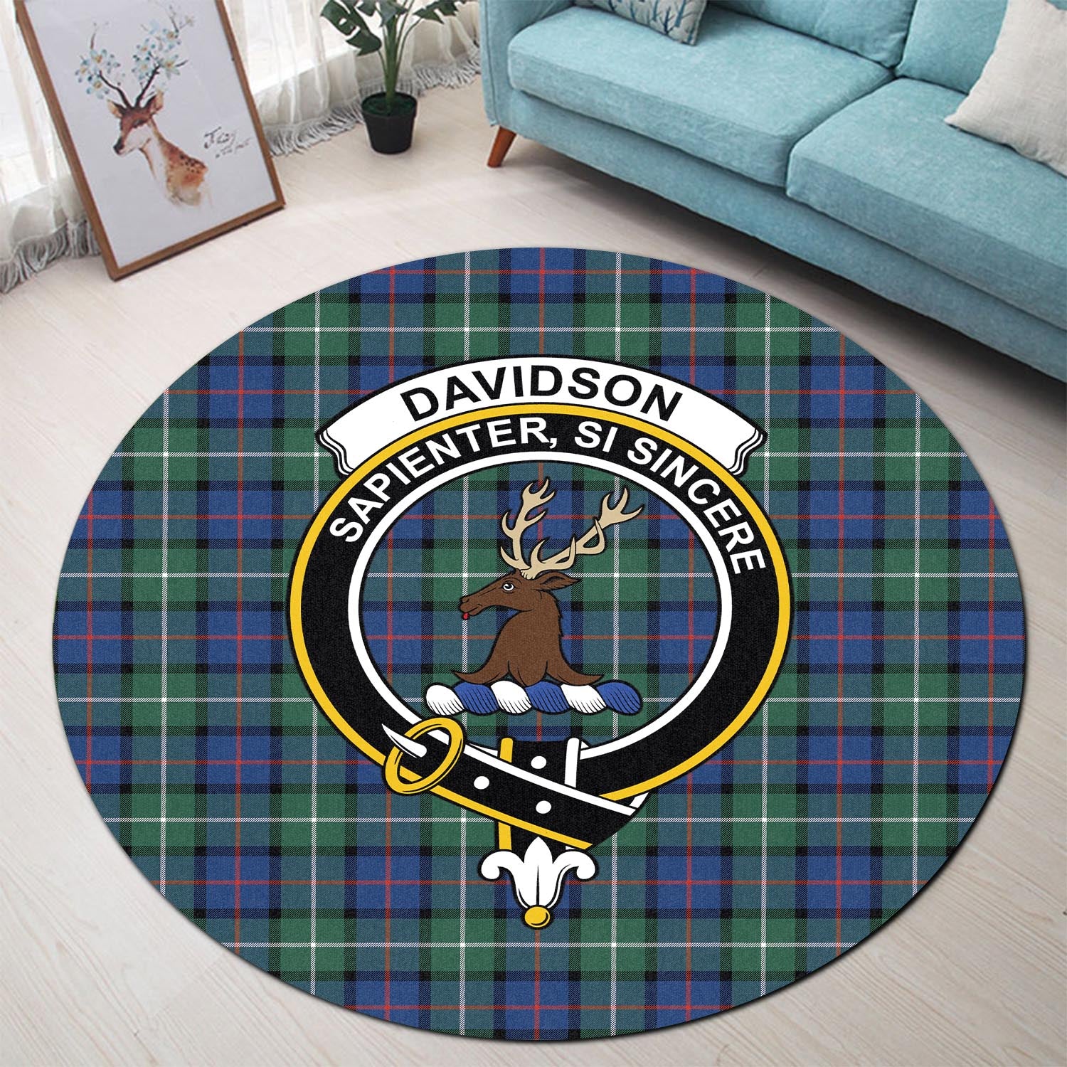 Davidson of Tulloch Tartan Round Rug with Family Crest - Tartanvibesclothing