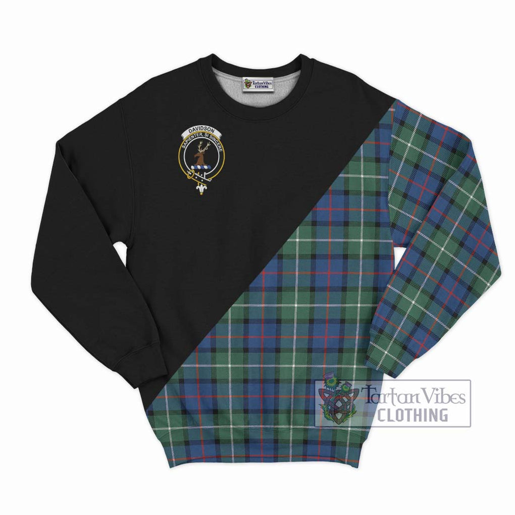 Davidson of Tulloch Tartan Sweatshirt with Family Crest and Military Logo Style - Tartanvibesclothing Shop