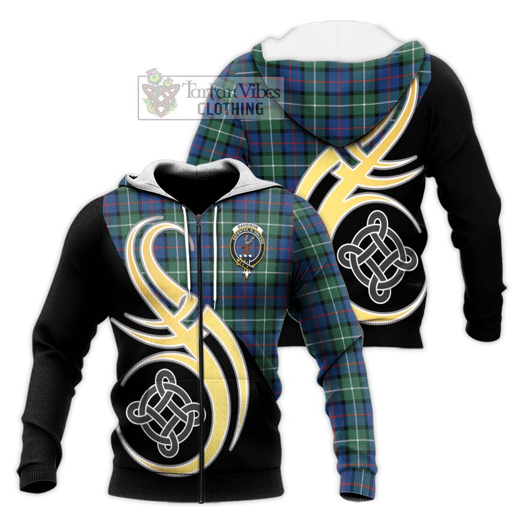 Davidson of Tulloch Tartan Knitted Hoodie with Family Crest and Celtic Symbol Style Unisex Knitted Zip Hoodie - Tartan Vibes Clothing