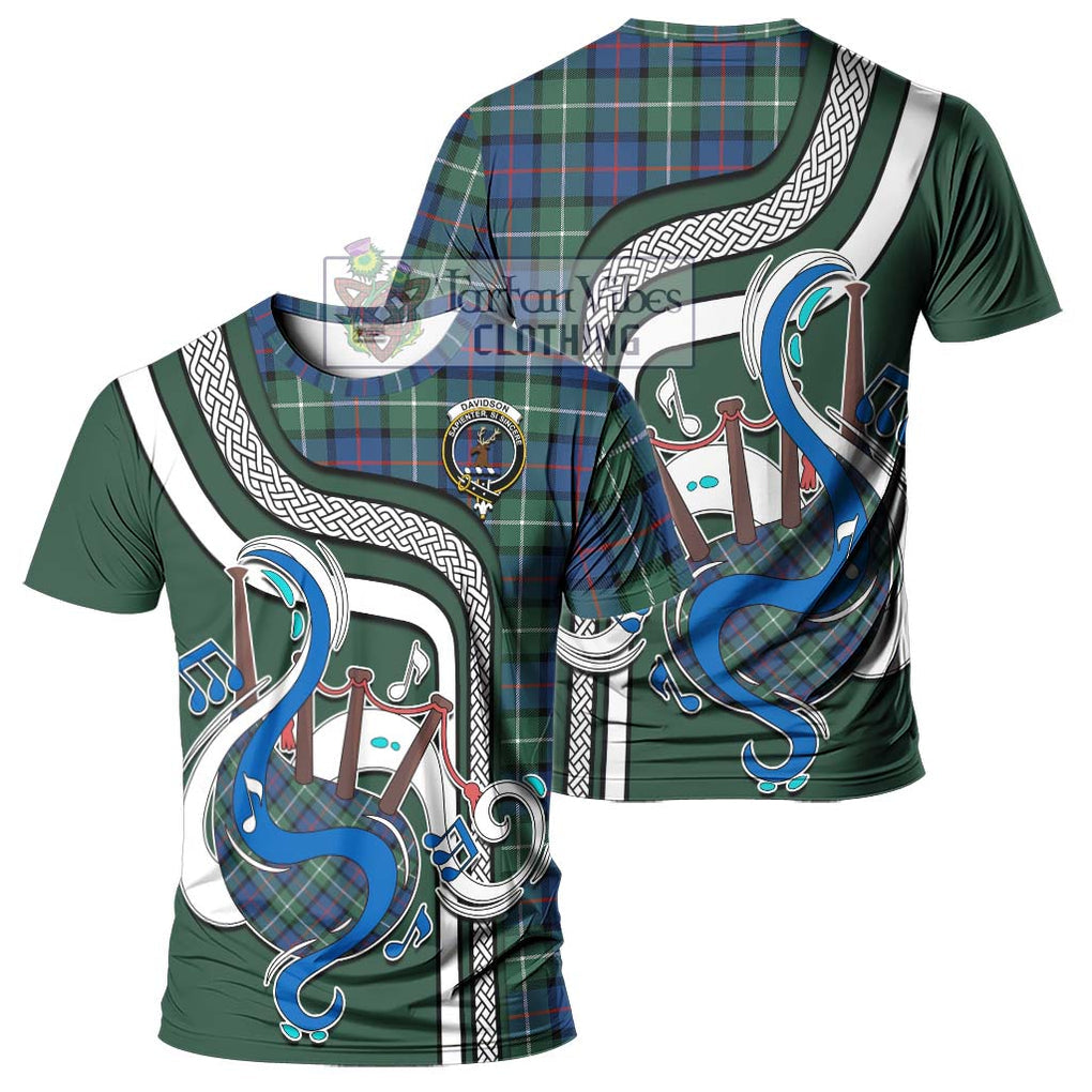 Davidson of Tulloch Tartan T-Shirt with Epic Bagpipe Style - Tartanvibesclothing Shop