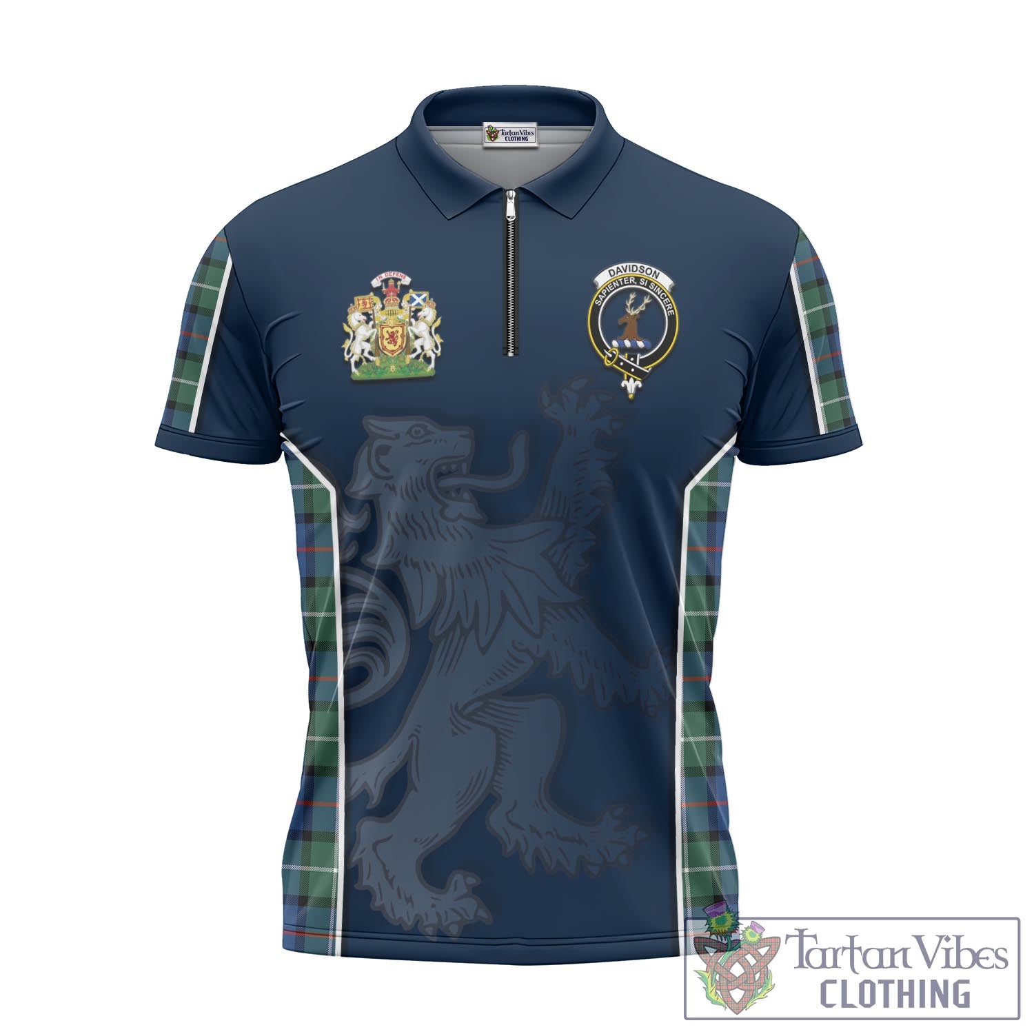 Tartan Vibes Clothing Davidson of Tulloch Tartan Zipper Polo Shirt with Family Crest and Lion Rampant Vibes Sport Style