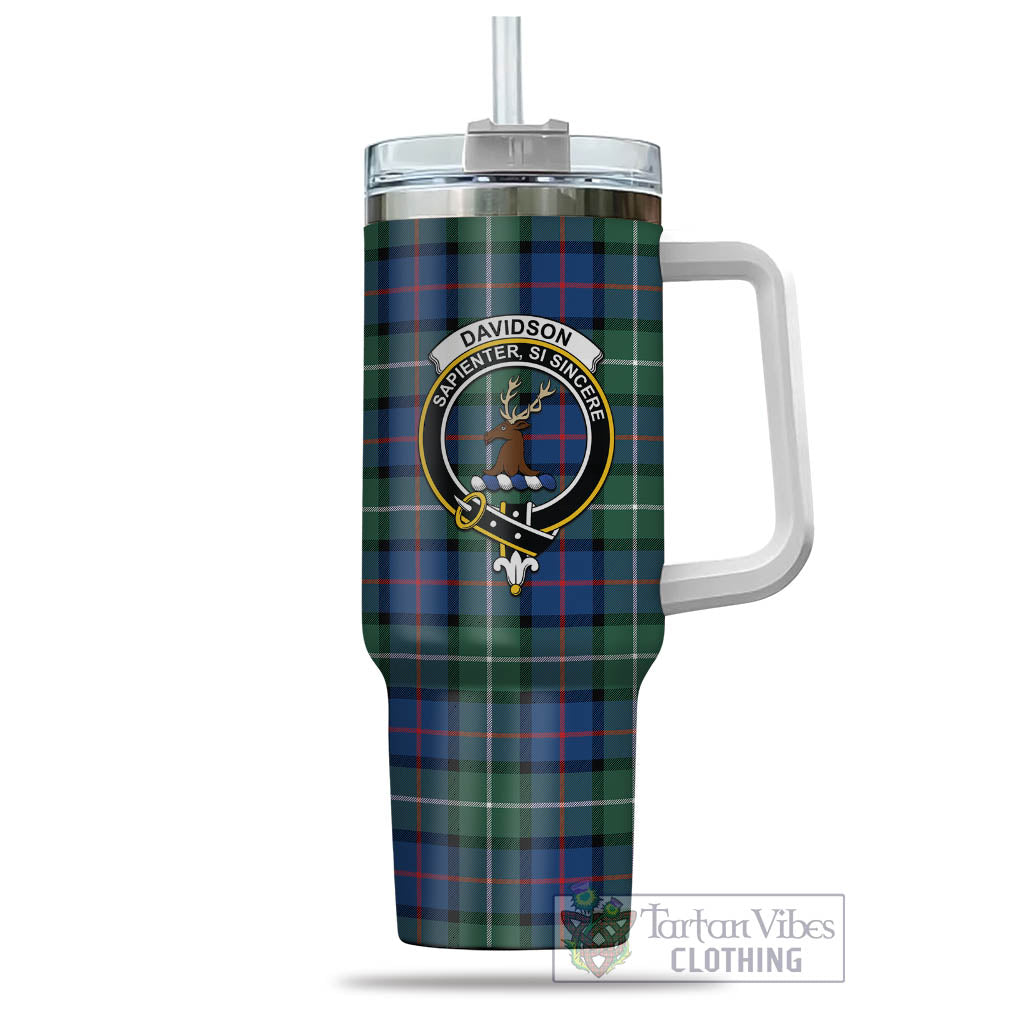 Tartan Vibes Clothing Davidson of Tulloch Tartan and Family Crest Tumbler with Handle