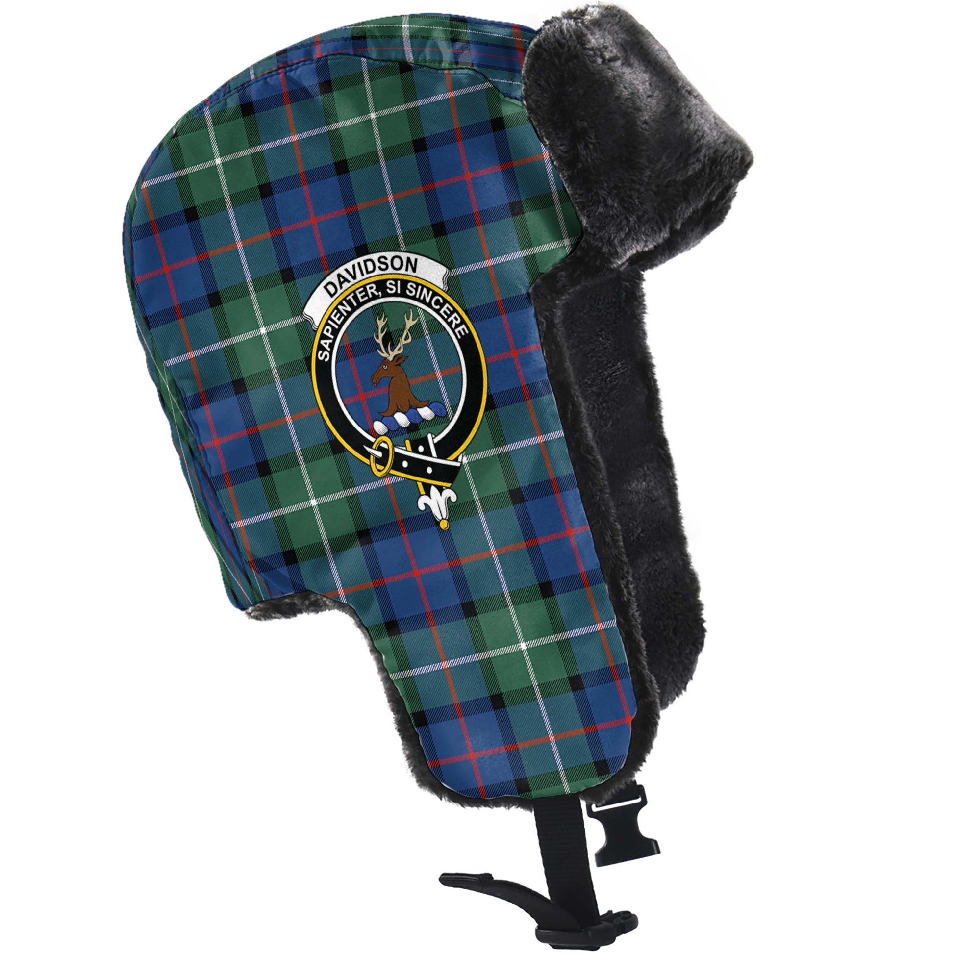 Davidson of Tulloch Tartan Winter Trapper Hat with Family Crest - Tartanvibesclothing