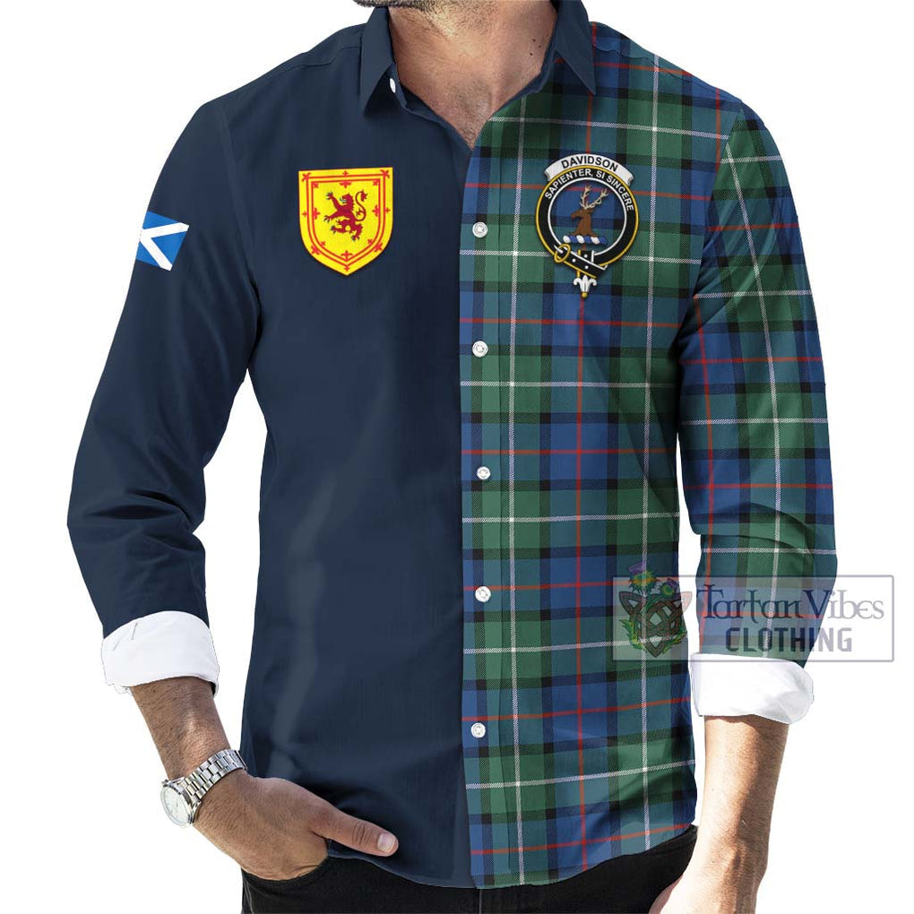 Tartan Vibes Clothing Davidson of Tulloch Tartan Long Sleeve Button Shirt with Scottish Lion Royal Arm Half Style