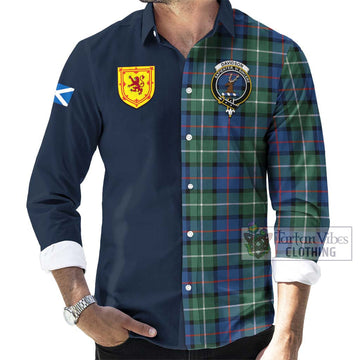 Davidson of Tulloch Tartan Long Sleeve Button Shirt Alba with Scottish Lion Royal Arm Half Style