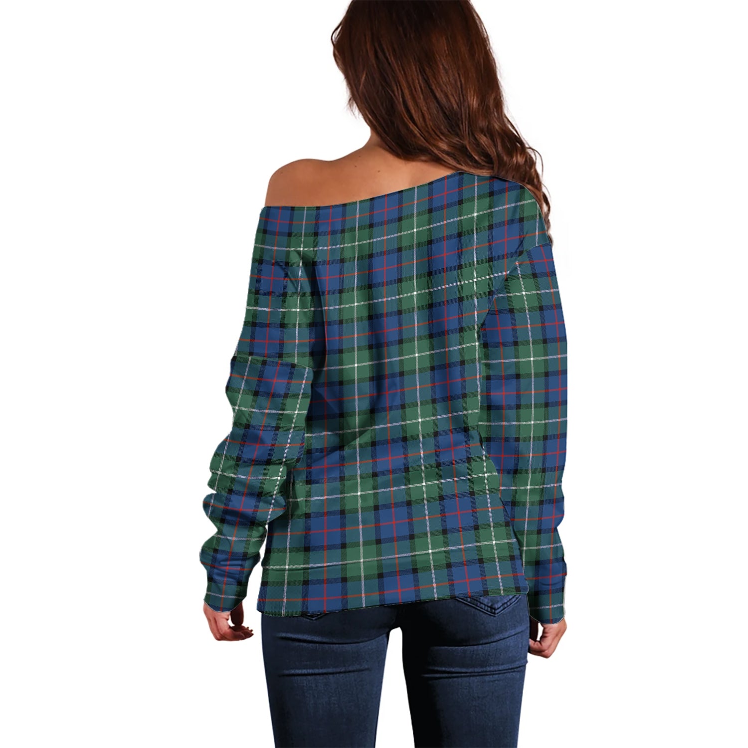 Davidson of Tulloch Tartan Off Shoulder Women Sweater with Family Crest - Tartanvibesclothing