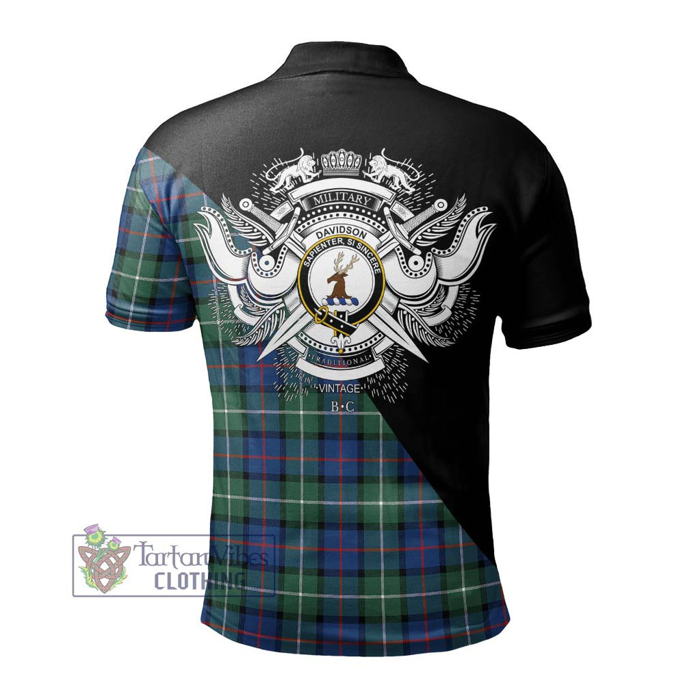 Davidson of Tulloch Tartan Polo Shirt with Family Crest and Military Logo Style - Tartanvibesclothing Shop