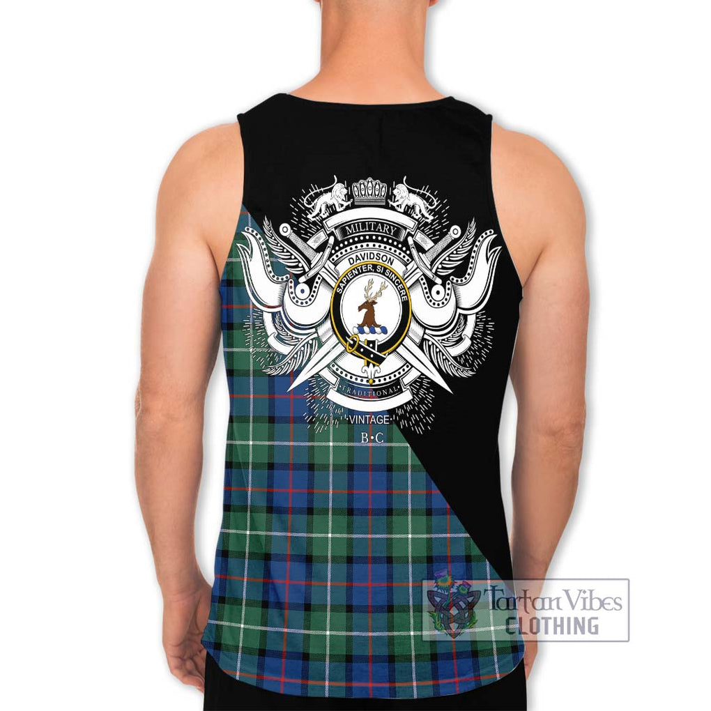 Davidson of Tulloch Tartan Men's Tank Top with Family Crest and Military Logo Style - Tartanvibesclothing Shop