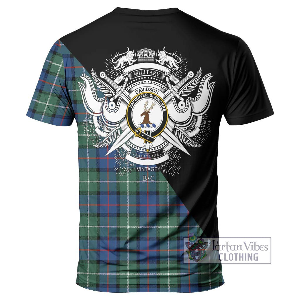 Davidson of Tulloch Tartan T-Shirt with Family Crest and Military Logo Style - Tartanvibesclothing Shop