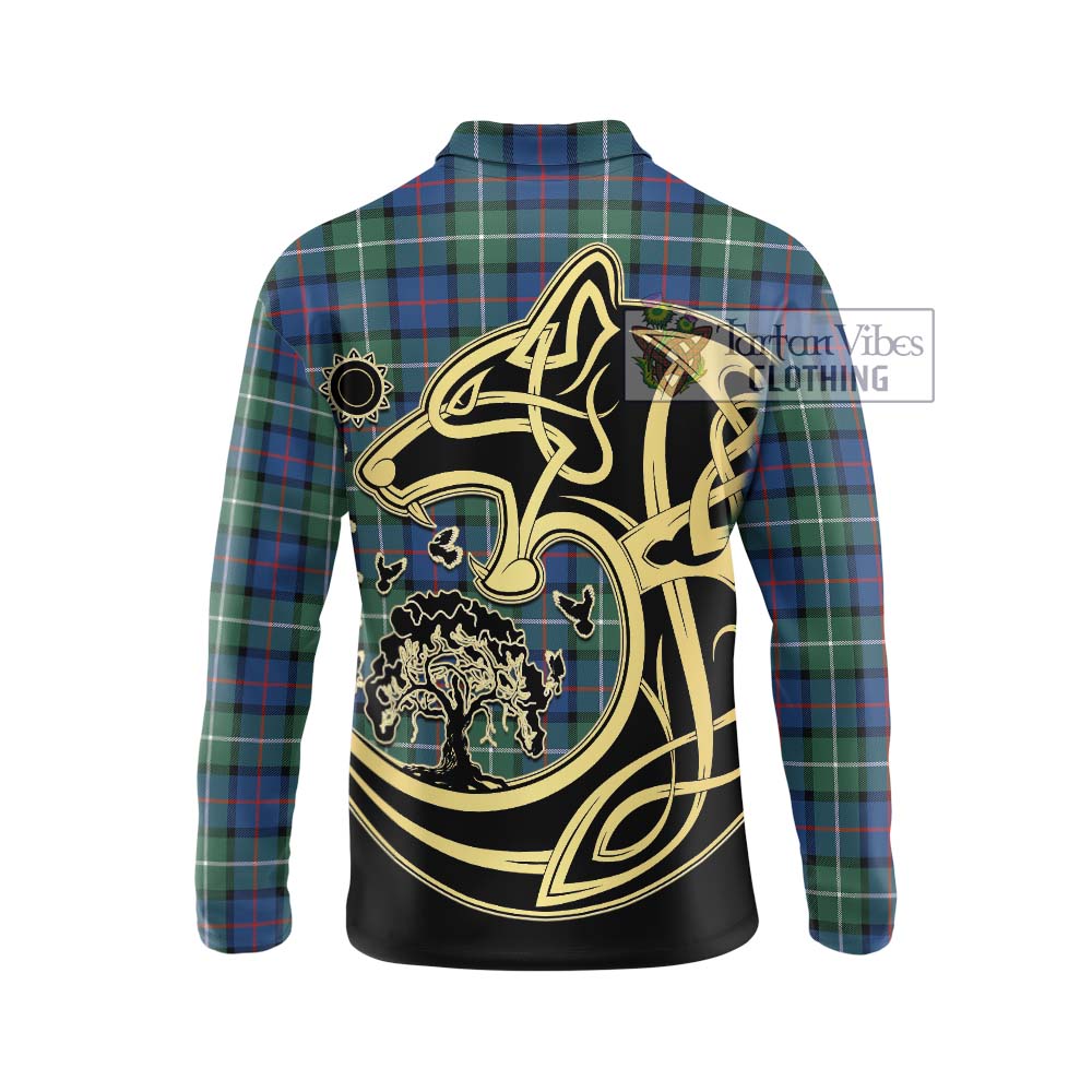 Davidson of Tulloch Tartan Long Sleeve Polo Shirt with Family Crest Celtic Wolf Style - Tartanvibesclothing Shop