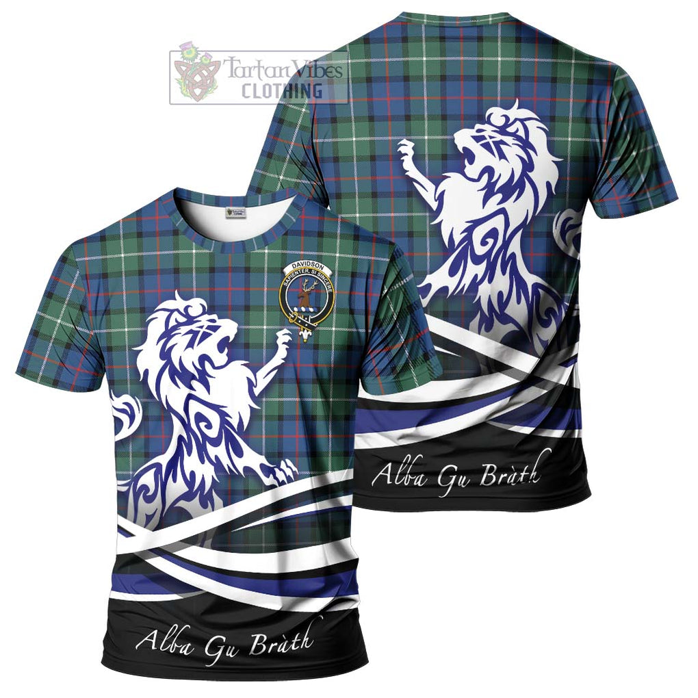 Tartan Vibes Clothing Davidson of Tulloch Tartan Cotton T-shirt with Alba Gu Brath Regal Lion Emblem