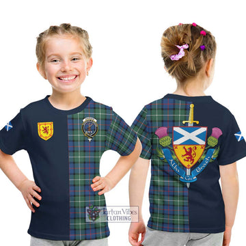 Davidson of Tulloch Tartan Kid T-Shirt Alba with Scottish Lion Royal Arm Half Style