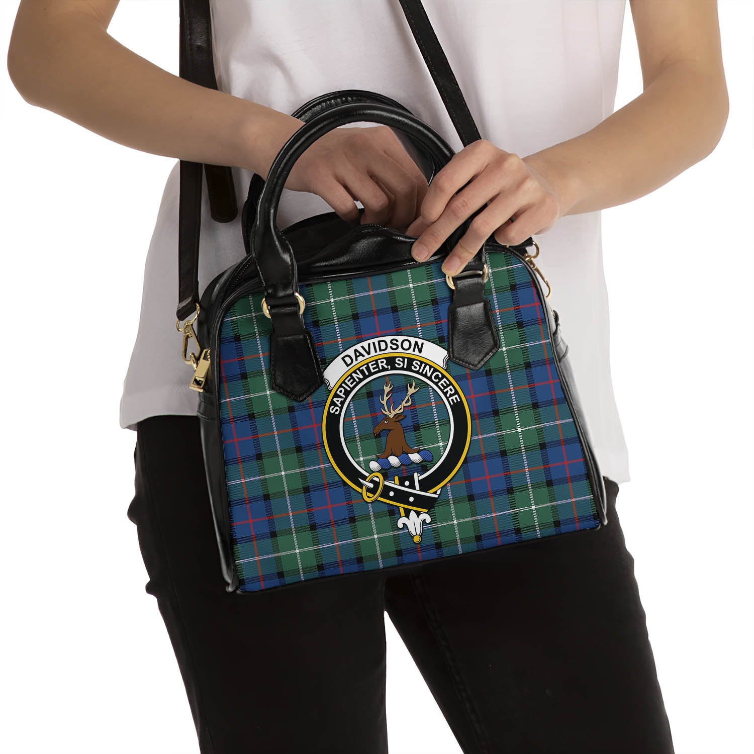 Davidson of Tulloch Tartan Shoulder Handbags with Family Crest - Tartanvibesclothing