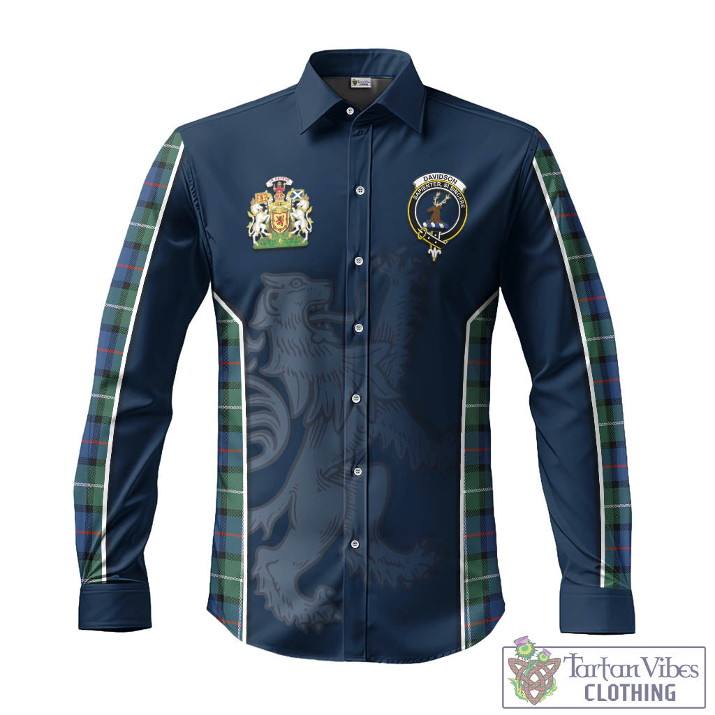 Tartan Vibes Clothing Davidson of Tulloch Tartan Long Sleeve Button Up Shirt with Family Crest and Lion Rampant Vibes Sport Style