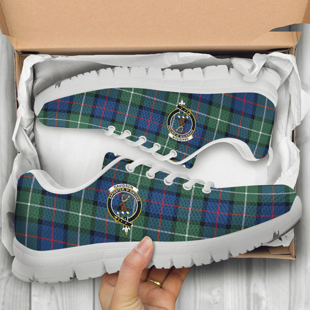 Davidson of Tulloch Tartan Sneakers with Family Crest - Tartan Vibes Clothing